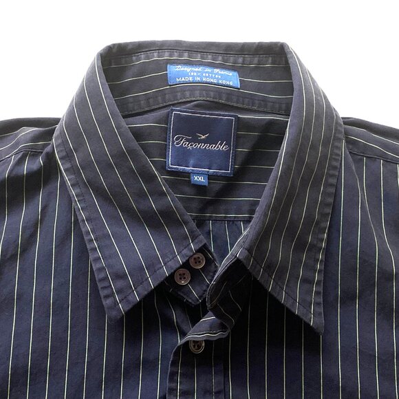 Faconnable Mens Dress Shirt Button Down XXL Navy Mint Pinstripe 100% Cotton - Picture 4 of 12